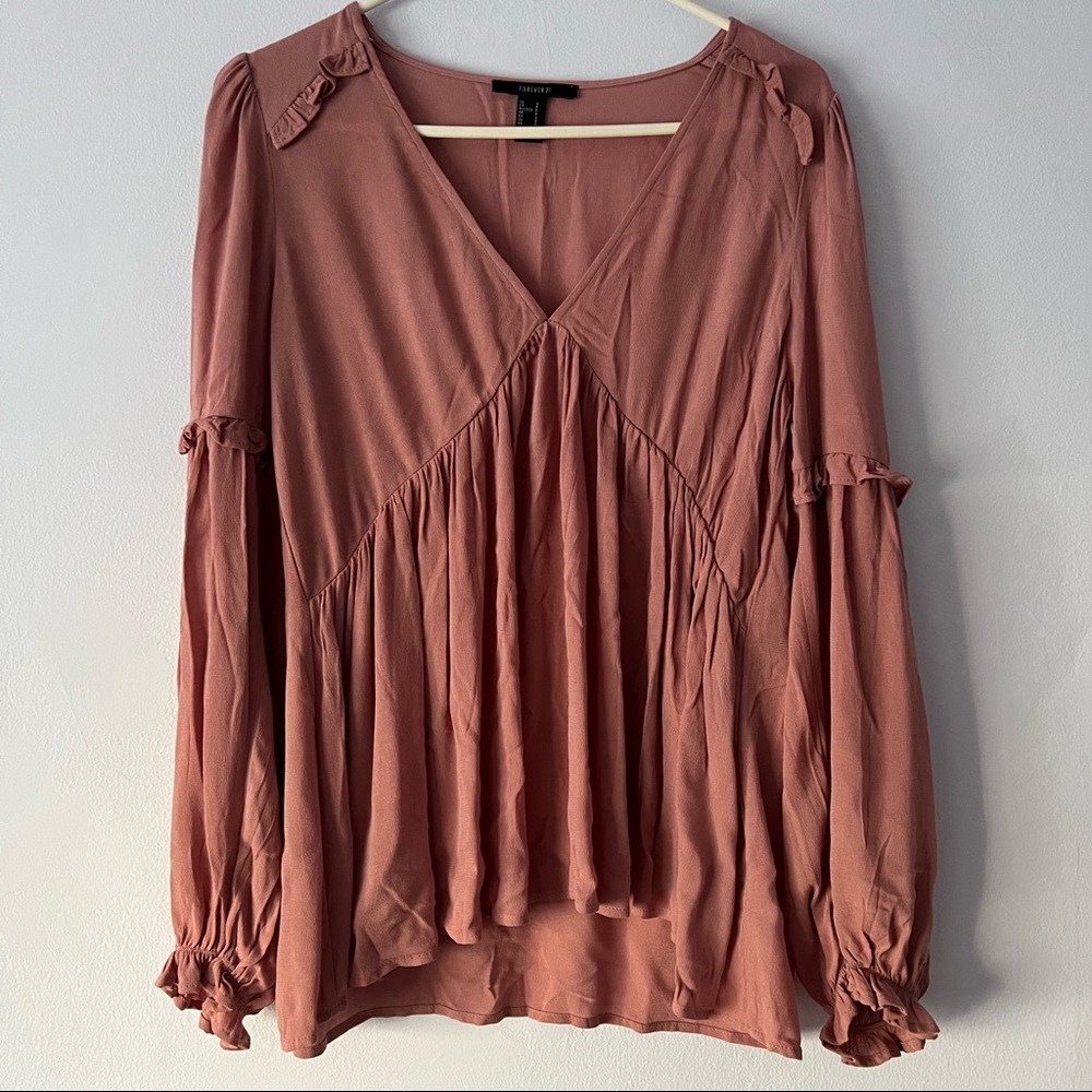 🪴 Forever 21 Mauve Pink Ruffled Blouse Top Small